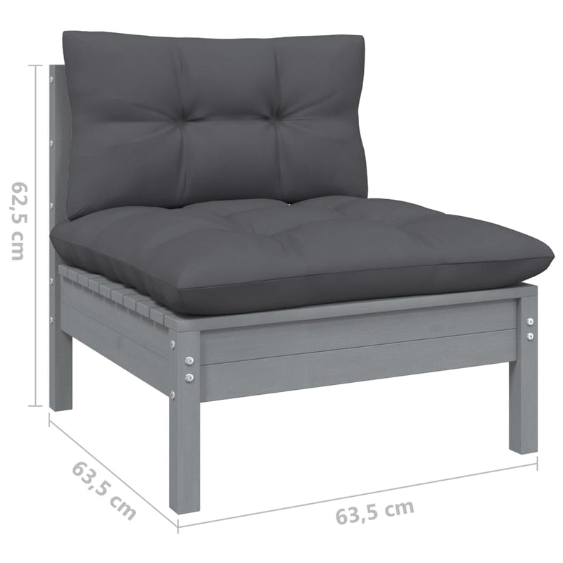vidaXL Garden Middle Sofa with Anthracite Cushions Grey Solid Pinewood