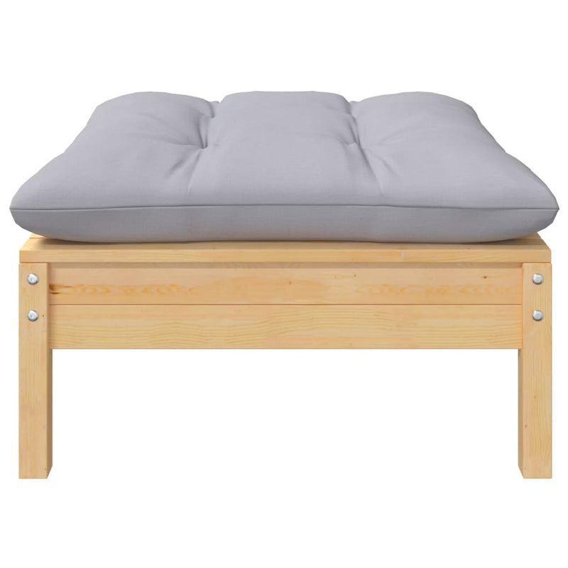 vidaXL Garden Footstool with Grey Cushion Solid Pinewood