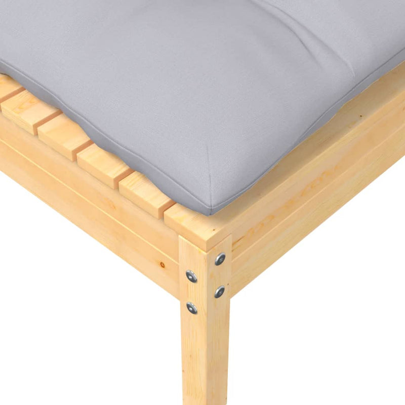 vidaXL Garden Footstool with Grey Cushion Solid Pinewood