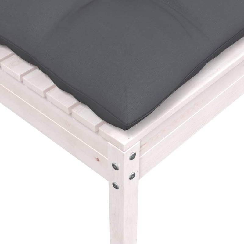 vidaXL Garden Footstool with Anthracite Cushion White Solid Pinewood