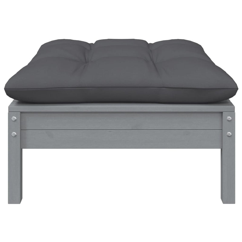 vidaXL Garden Footstool with Anthracite Cushion Grey Solid Pinewood