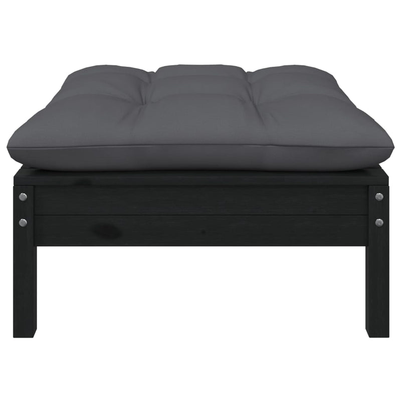 vidaXL Garden Footstool with Anthracite Cushion Black Solid Pinewood