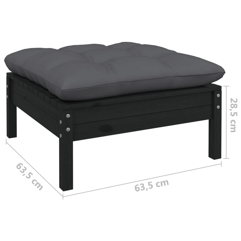 vidaXL Garden Footstool with Anthracite Cushion Black Solid Pinewood