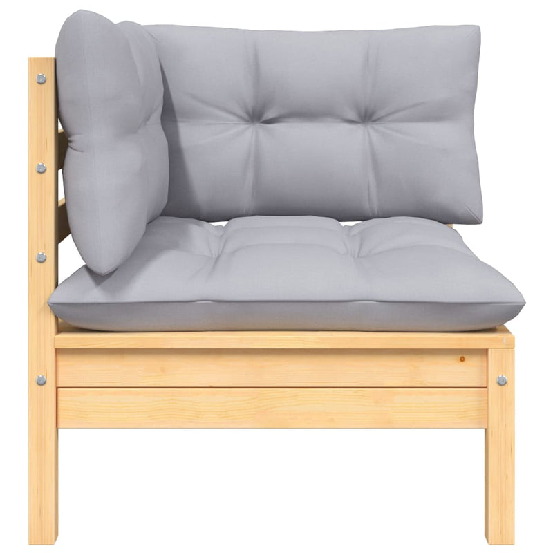 vidaXL 2-Seater Garden Sofa with Grey Cushions Solid Pinewood