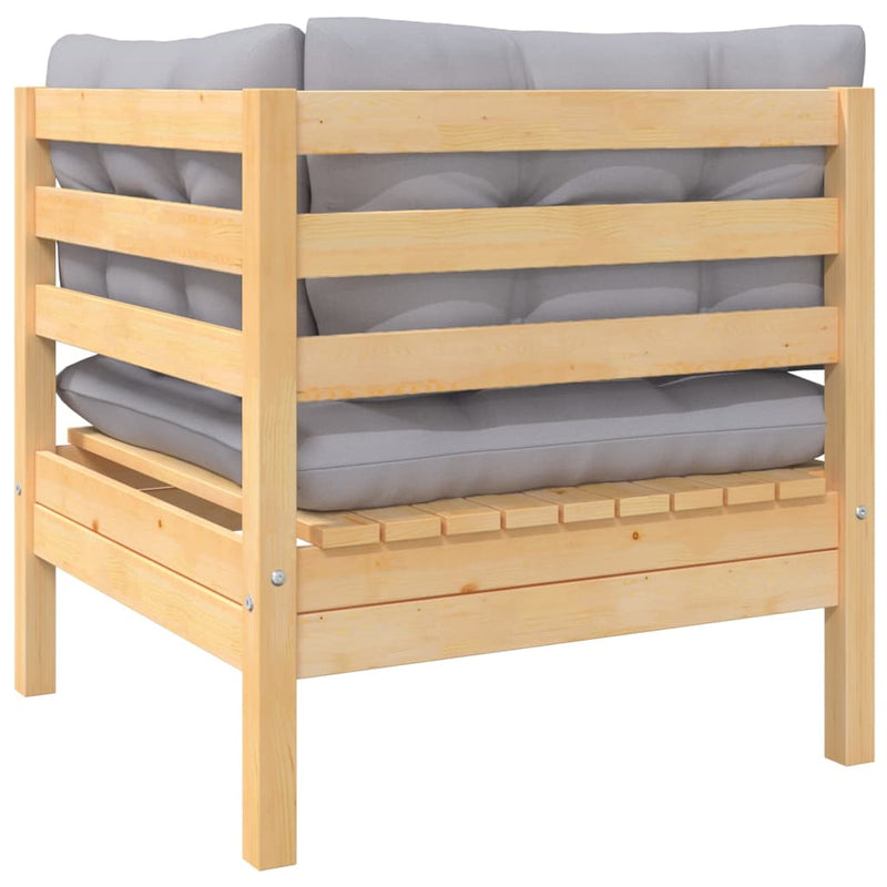 vidaXL 2-Seater Garden Sofa with Grey Cushions Solid Pinewood