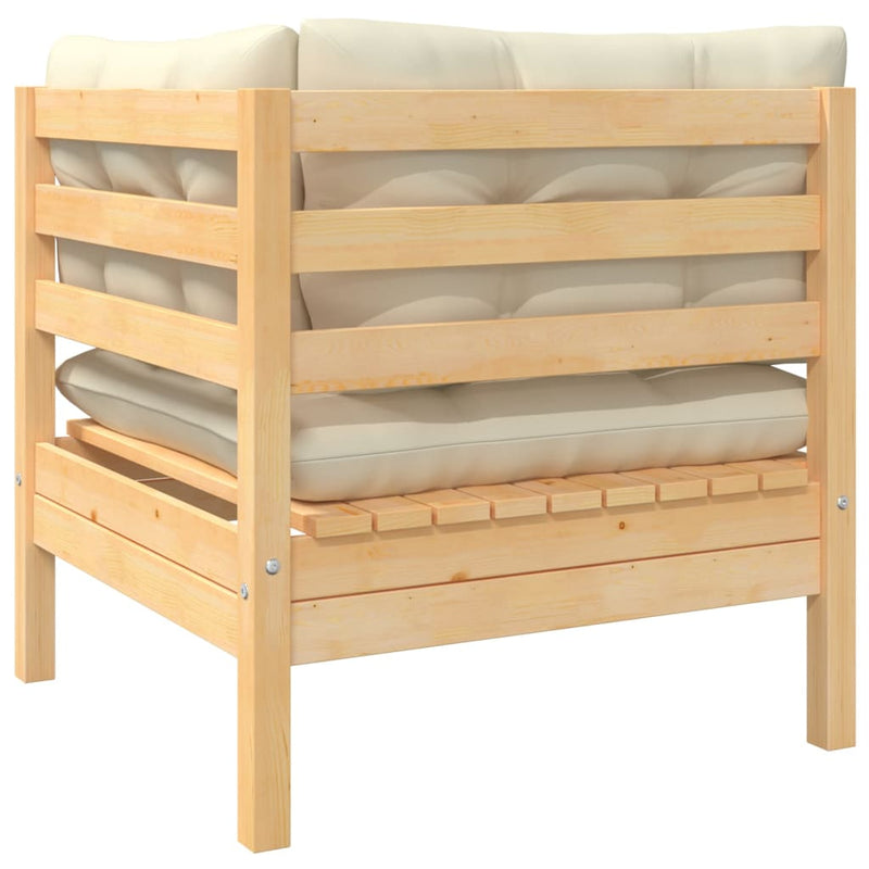 vidaXL 2-Seater Garden Sofa with Cream Cushions Solid Pinewood