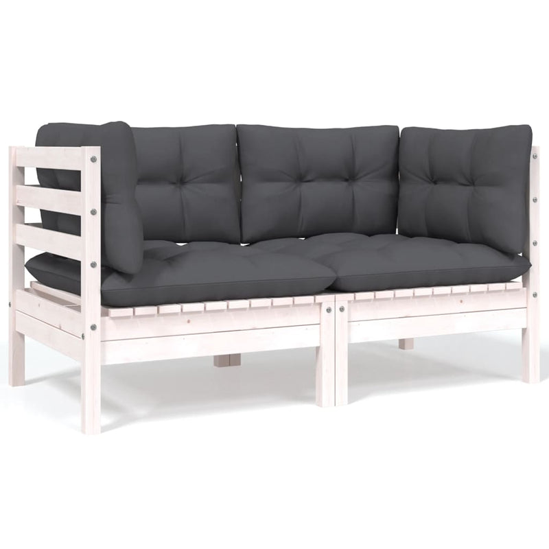 vidaXL 2-Seater Garden Sofa with Cushions White Solid Pinewood