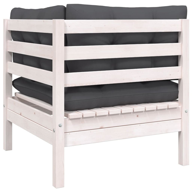 vidaXL 2-Seater Garden Sofa with Cushions White Solid Pinewood