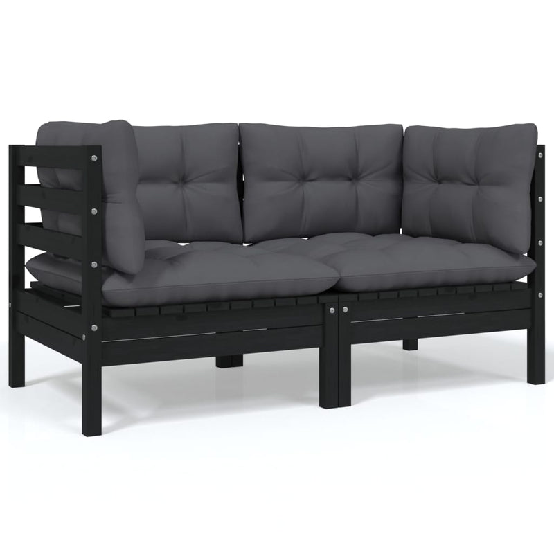vidaXL 2-Seater Garden Sofa with Cushions Black Solid Pinewood
