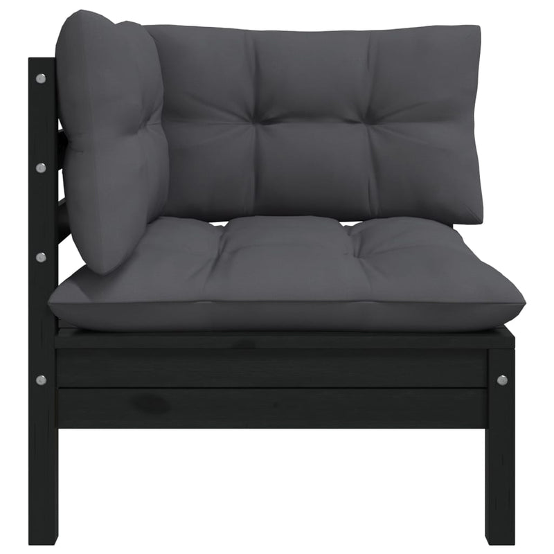 vidaXL 2-Seater Garden Sofa with Cushions Black Solid Pinewood