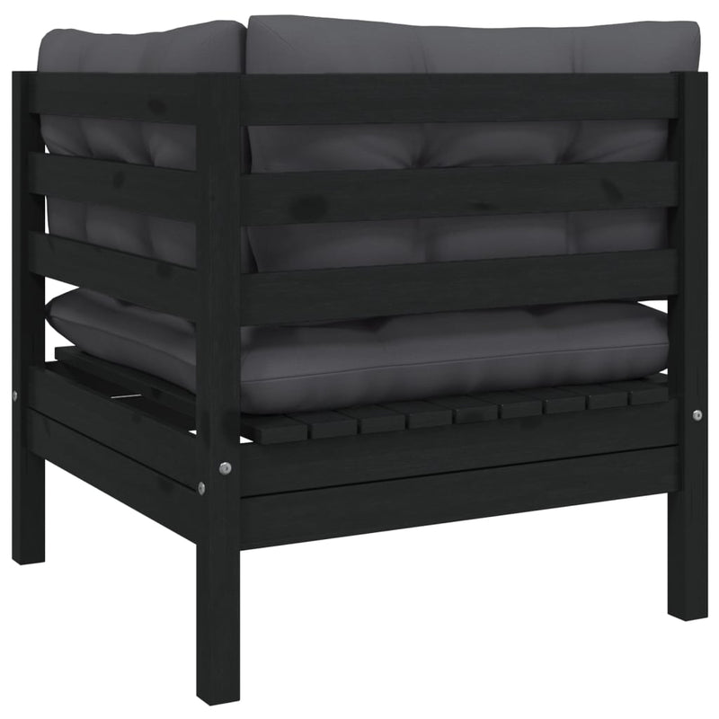 vidaXL 2-Seater Garden Sofa with Cushions Black Solid Pinewood