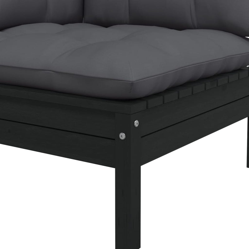 vidaXL 2-Seater Garden Sofa with Cushions Black Solid Pinewood