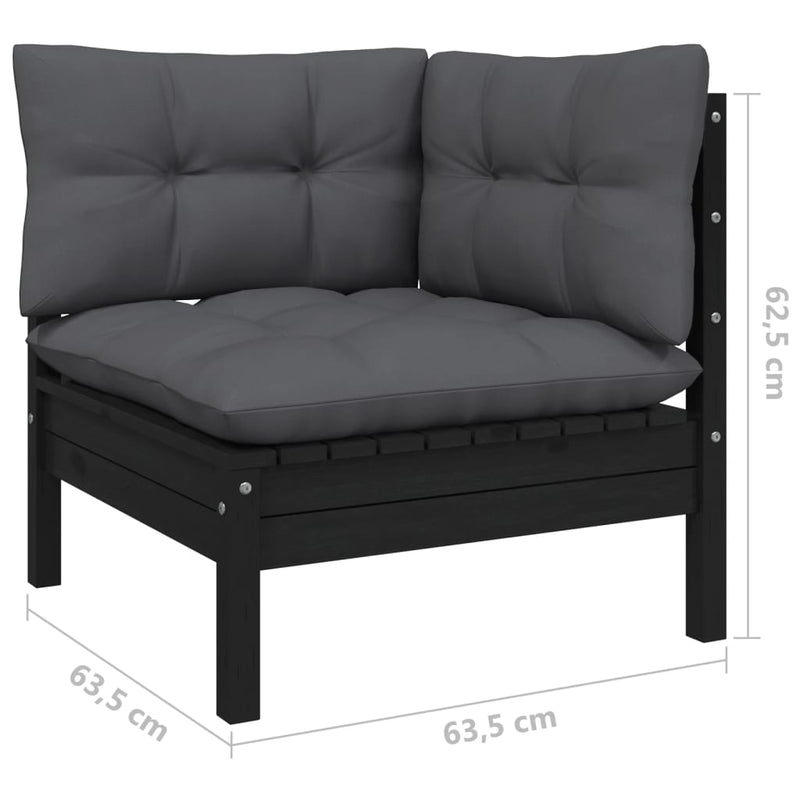 vidaXL 2-Seater Garden Sofa with Cushions Black Solid Pinewood