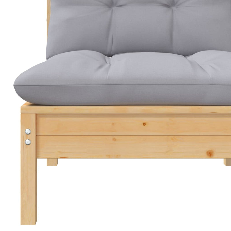 vidaXL 2-Seater Garden Sofa with Grey Cushions Solid Pinewood