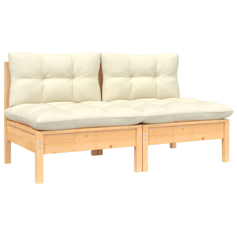 vidaXL 2-Seater Garden Sofa with Cream Cushions Solid Pinewood