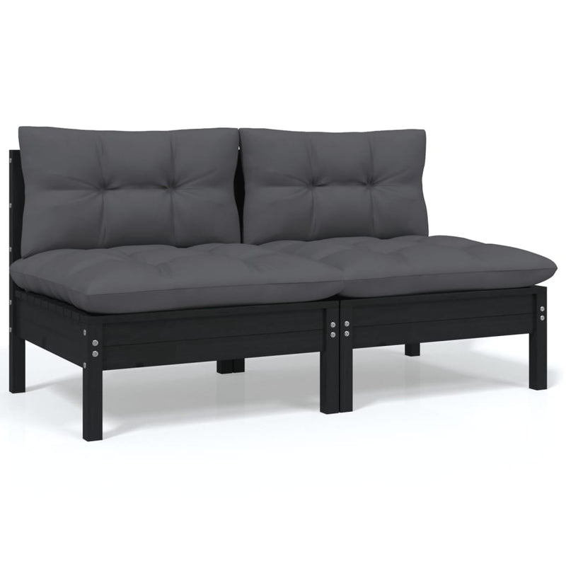 vidaXL 2-Seater Garden Sofa with Cushions Black Solid Pinewood