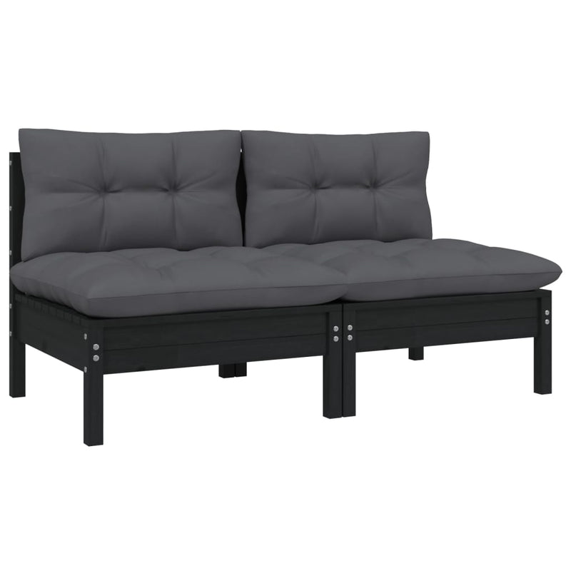 vidaXL 2-Seater Garden Sofa with Cushions Black Solid Pinewood