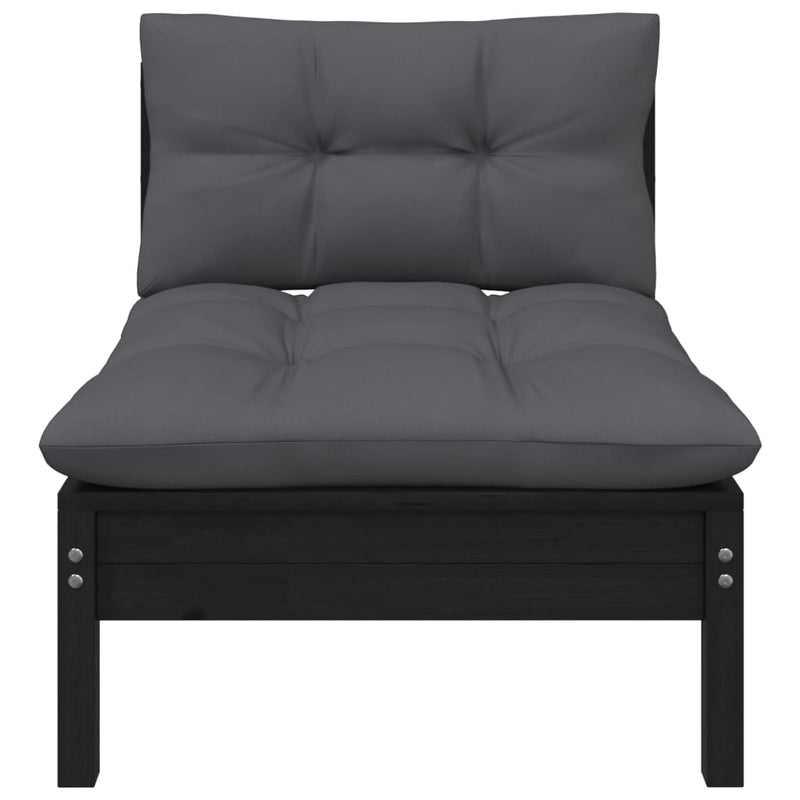 vidaXL 2-Seater Garden Sofa with Cushions Black Solid Pinewood