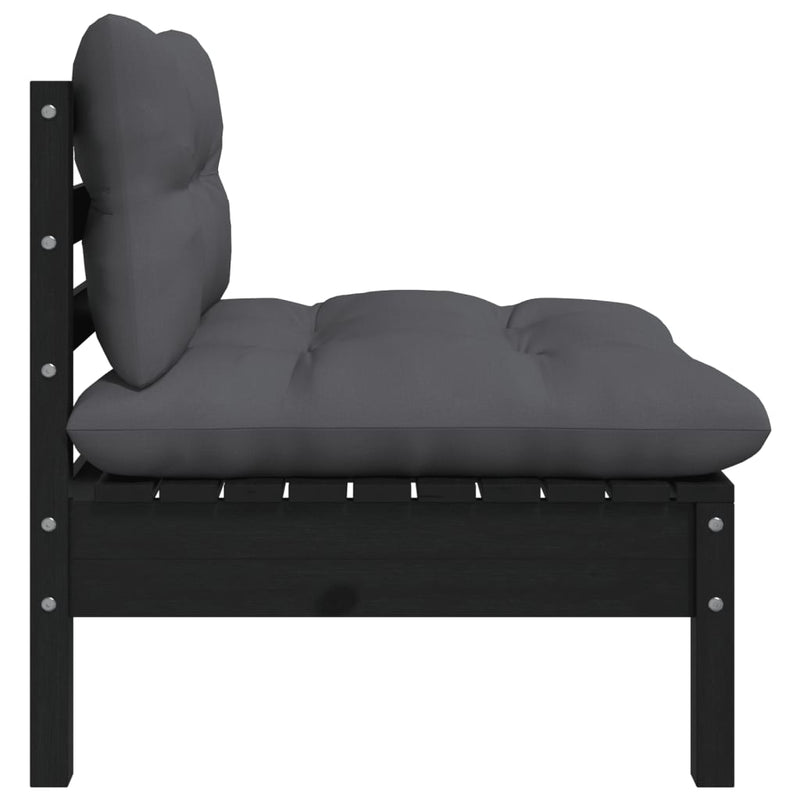 vidaXL 2-Seater Garden Sofa with Cushions Black Solid Pinewood