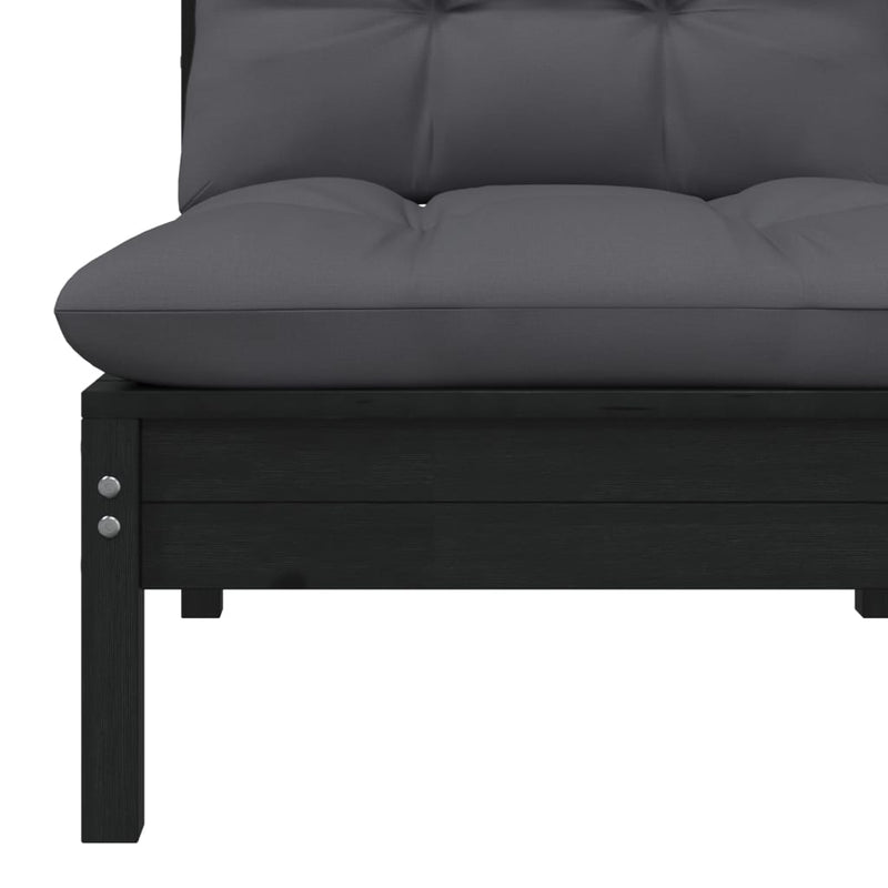 vidaXL 2-Seater Garden Sofa with Cushions Black Solid Pinewood