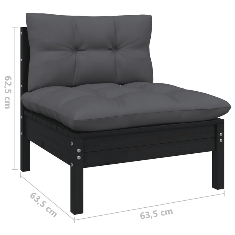 vidaXL 2-Seater Garden Sofa with Cushions Black Solid Pinewood