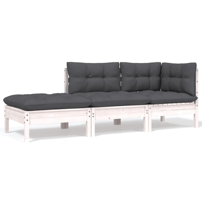 vidaXL 3 Piece Garden Lounge Set with Cushions White Solid Pinewood