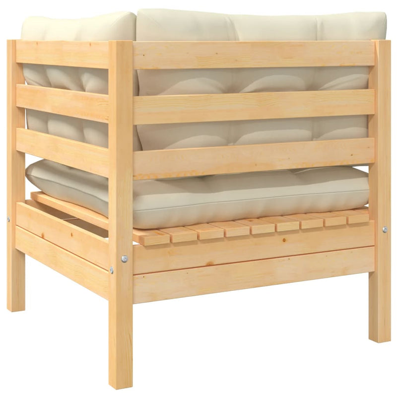 vidaXL 3 Piece Garden Lounge Set with Cream Cushions Solid Pinewood