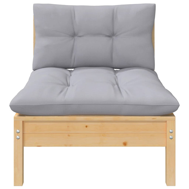 vidaXL 3 Piece Garden Lounge Set with Grey Cushions Solid Pinewood
