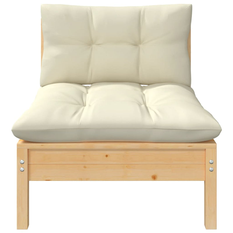 vidaXL 3 Piece Garden Lounge Set with Cream Cushions Solid Pinewood