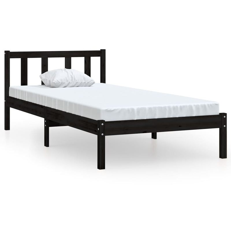 vidaXL Bed Frame without Mattress Black Solid Wood 90x190 cm