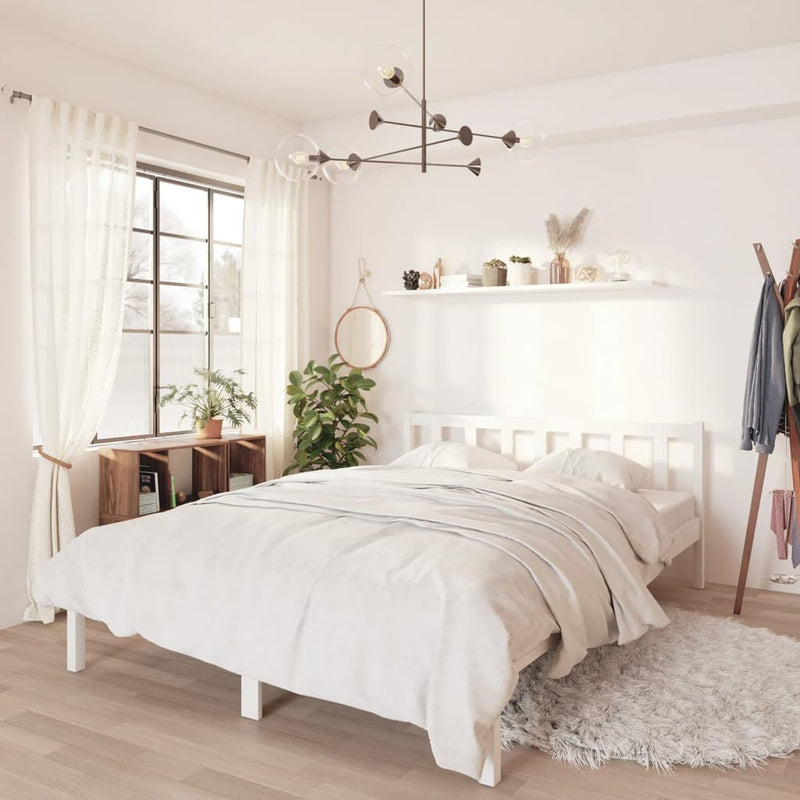 vidaXL Bed Frame without Mattress White Solid Wood 135x190 cm