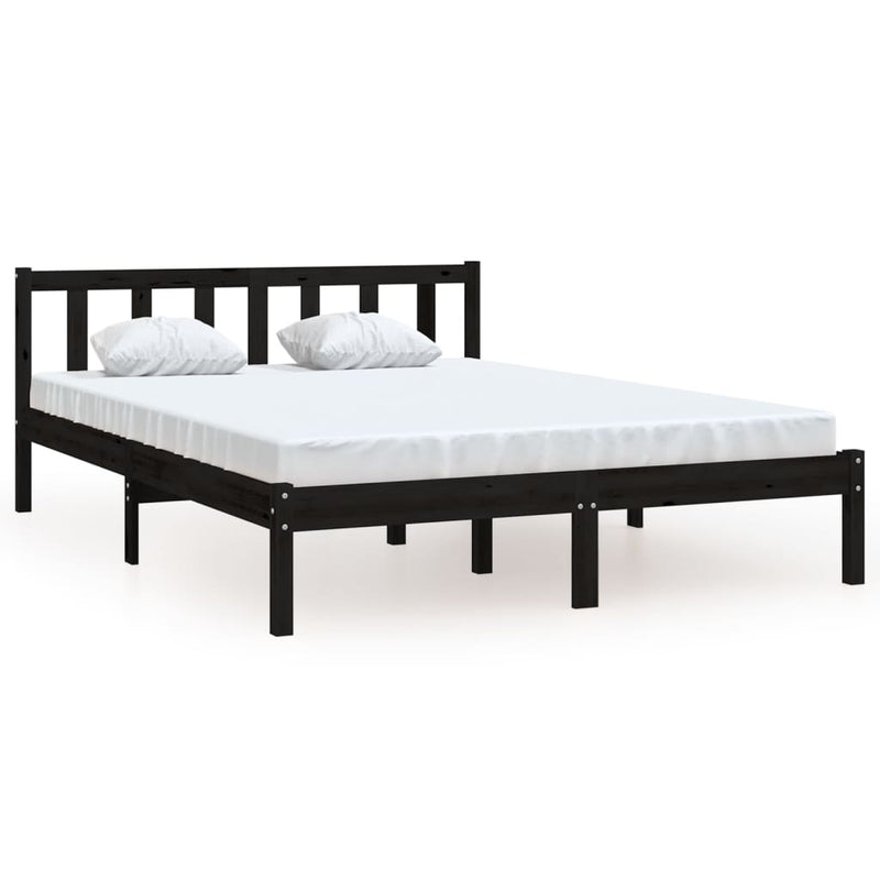 vidaXL Bed Frame without Mattress Black Solid Wood Pine 150x200 cm