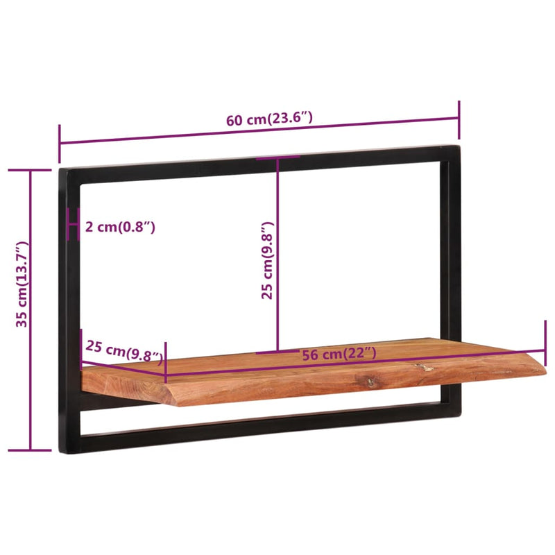vidaXL Wall Shelves 2 pcs 60x25x35 cm Solid Wood Acacia and Steel