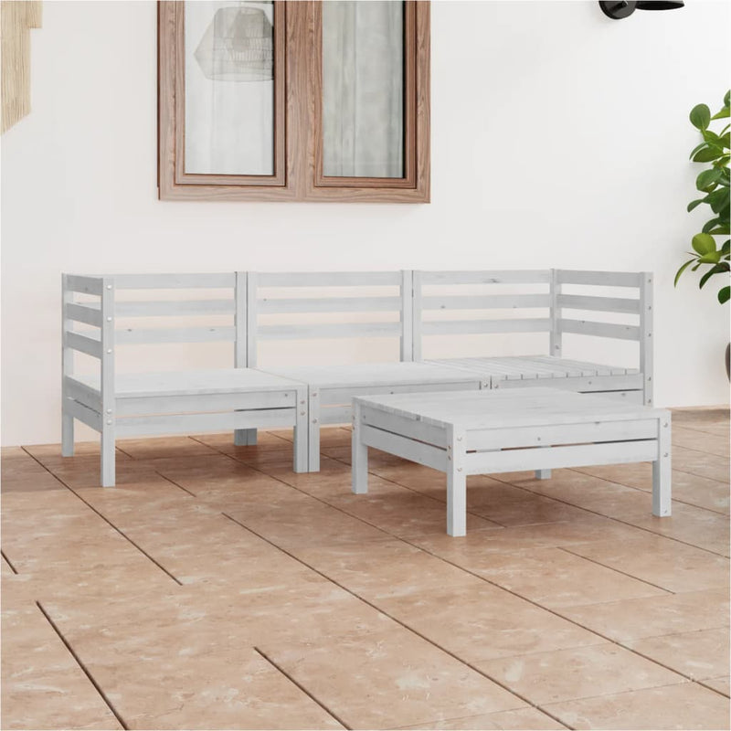 vidaXL 4 Piece Garden Lounge Set White Solid Wood Pine