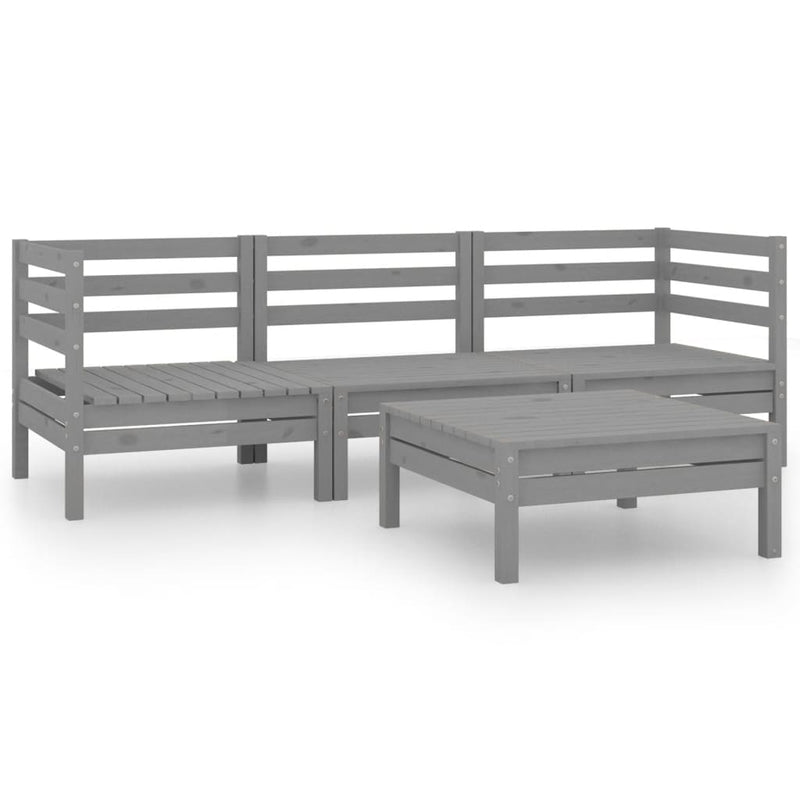 vidaXL 4 Piece Garden Lounge Set Grey Solid Wood Pine