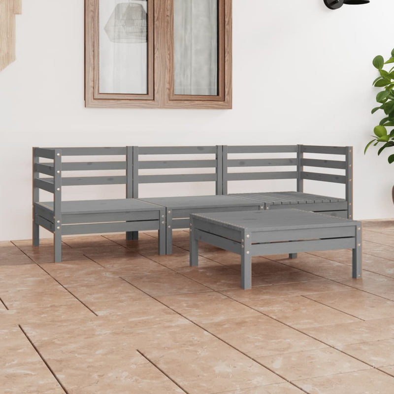 vidaXL 4 Piece Garden Lounge Set Grey Solid Wood Pine