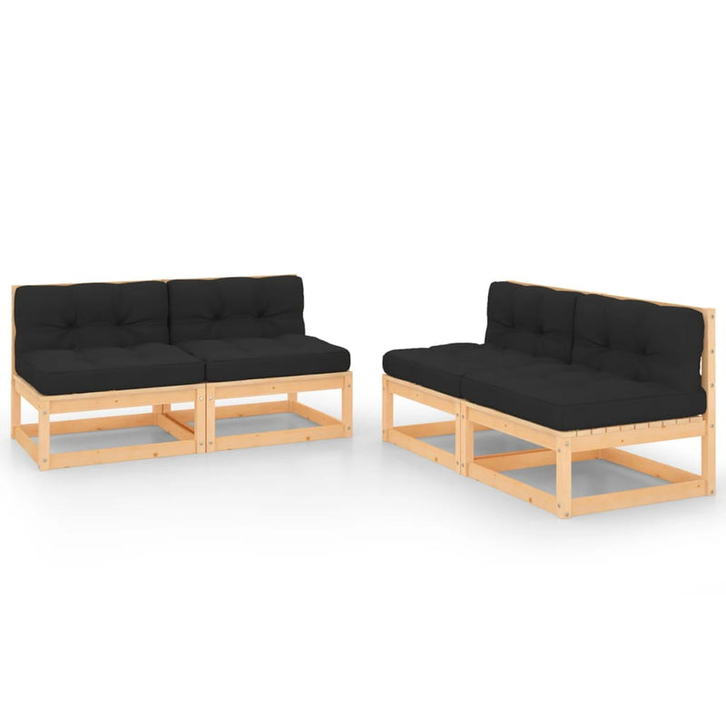 vidaXL 4 Piece Garden Lounge Set with Cushions Solid Pinewood