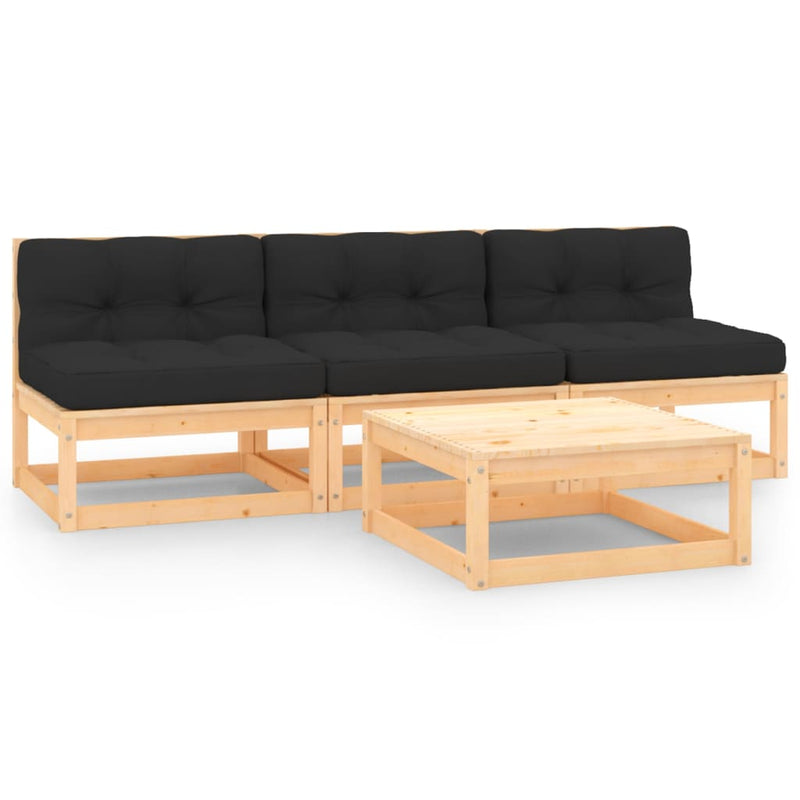 vidaXL 4 Piece Garden Lounge Set with Cushions Solid Pinewood