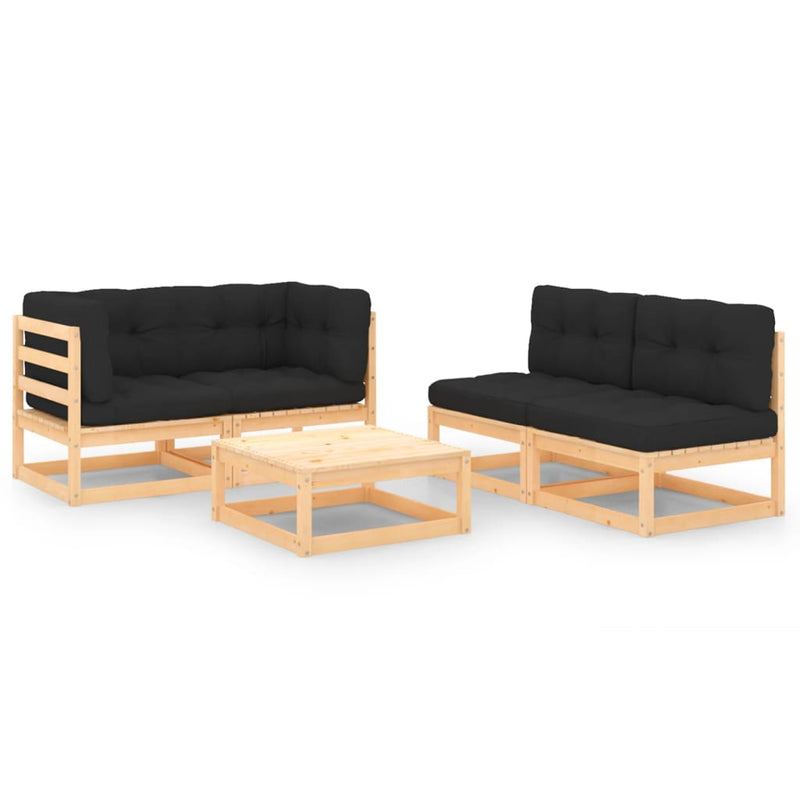 vidaXL 5 Piece Garden Lounge Set with Cushions Solid Pinewood