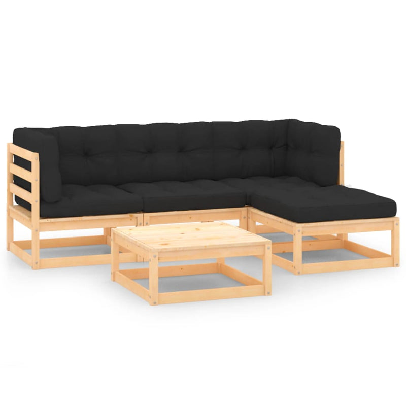 vidaXL 5 Piece Garden Lounge Set with Cushions Solid Pinewood