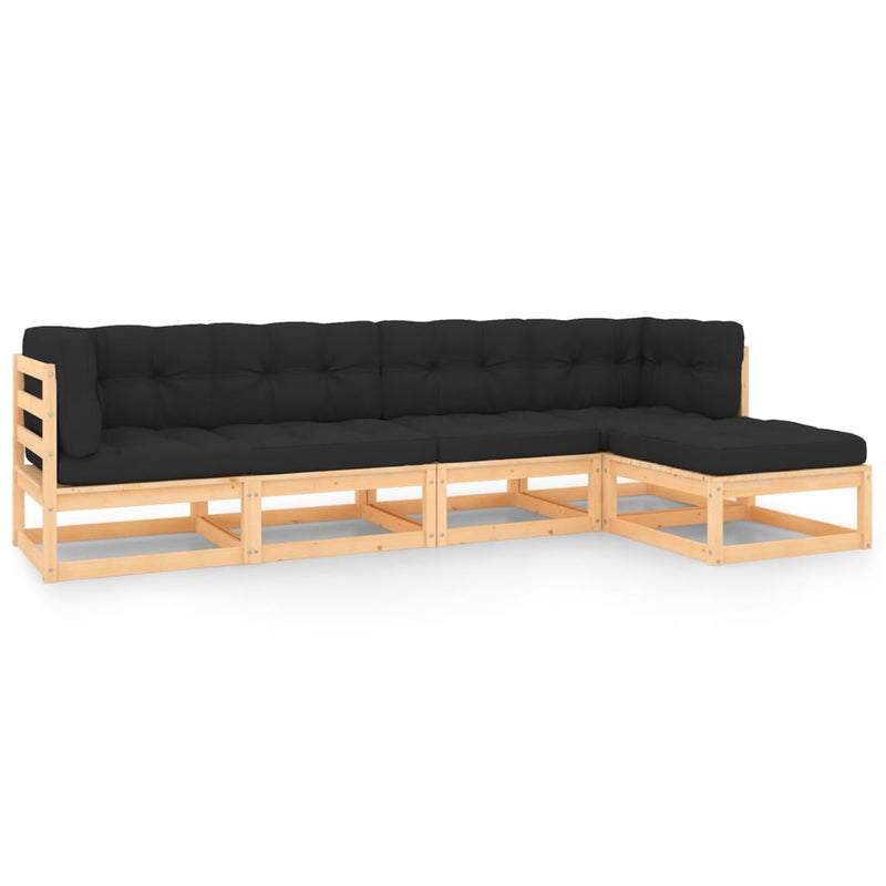 vidaXL 5 Piece Garden Lounge Set with Cushions Solid Pinewood