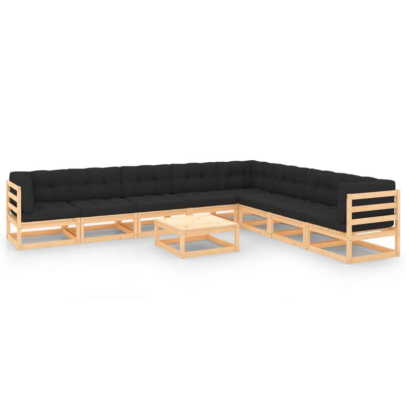 vidaXL 9 Piece Garden Lounge Set with Anthracite Cushions Pinewood