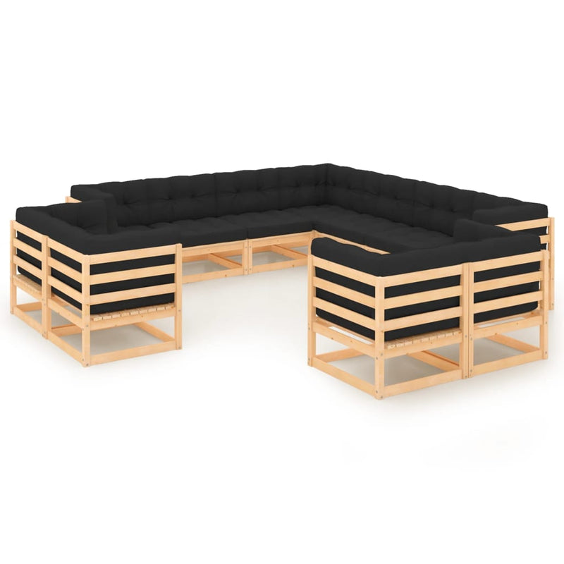 vidaXL 11 Piece Garden Lounge Set with Anthracite Cushions Pinewood