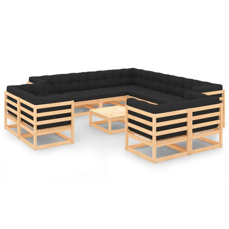 vidaXL 12 Piece Garden Lounge Set with Anthracite Cushions Pinewood