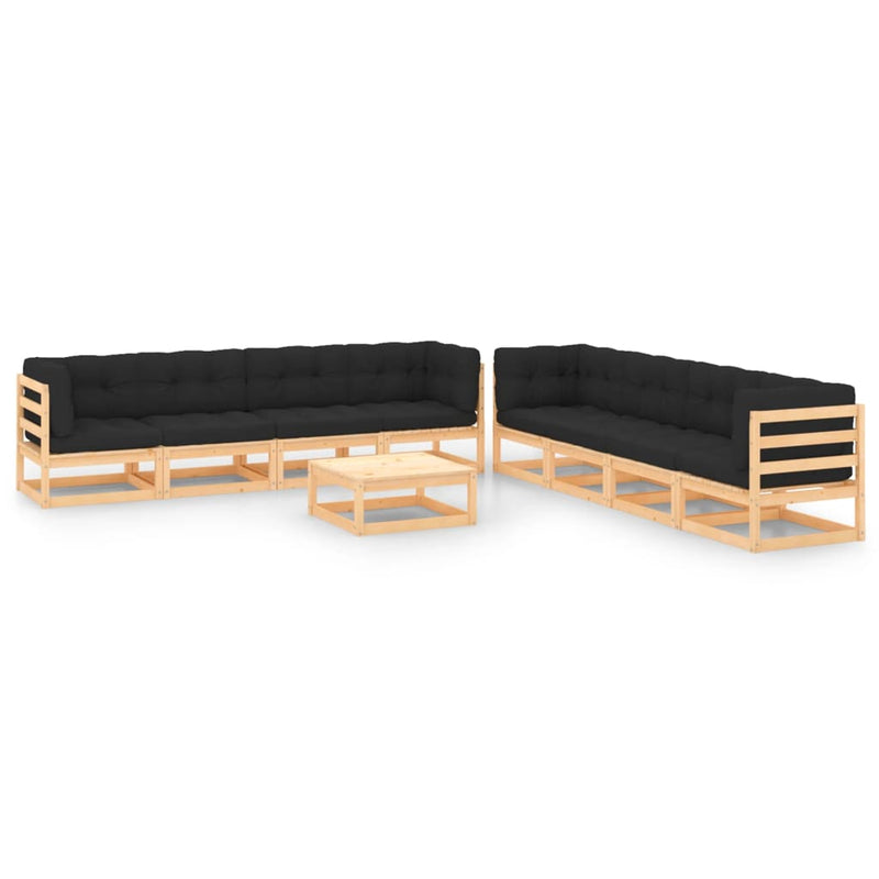 vidaXL 9 Piece Garden Lounge Set with Anthracite Cushions Pinewood