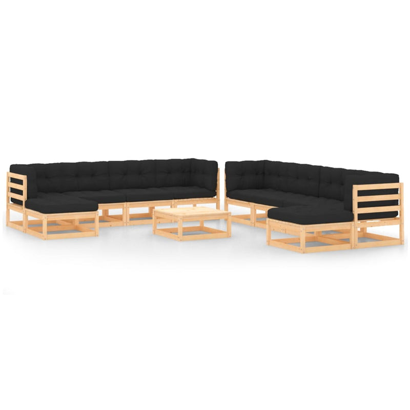 vidaXL 11 Piece Garden Lounge Set with Anthracite Cushions Pinewood