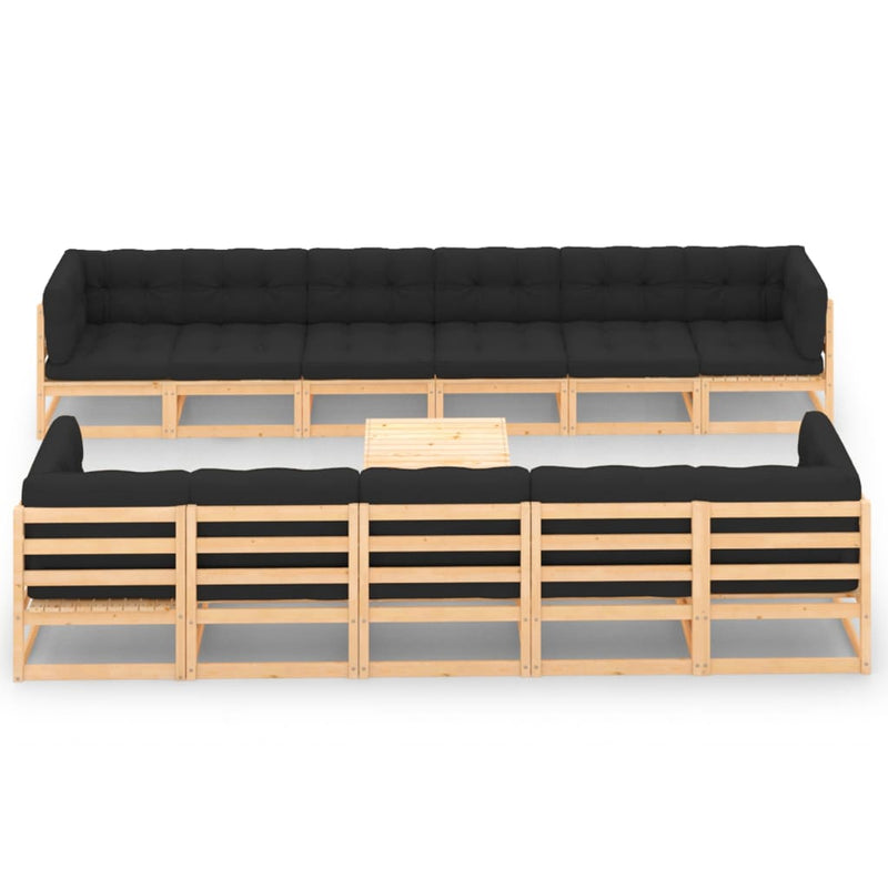 vidaXL 12 Piece Garden Lounge Set with Anthracite Cushions Pinewood