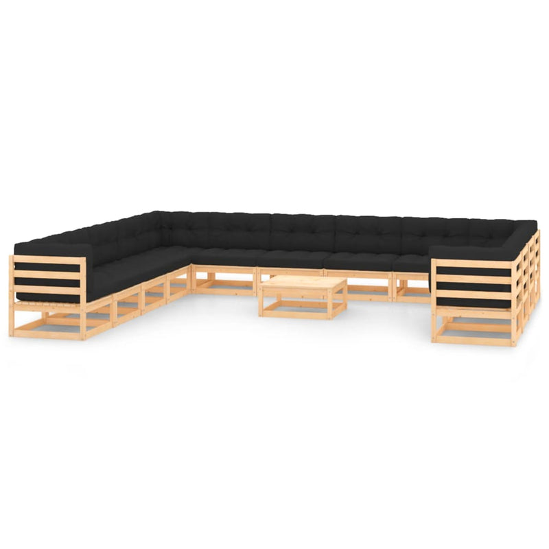 vidaXL 14 Piece Garden Lounge Set with Anthracite Cushions Pinewood