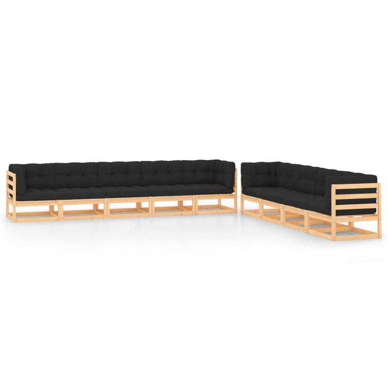 vidaXL 9 Piece Garden Lounge Set with Anthracite Cushions Pinewood