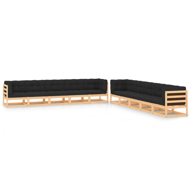 vidaXL 10 Piece Garden Lounge Set with Anthracite Cushions Pinewood